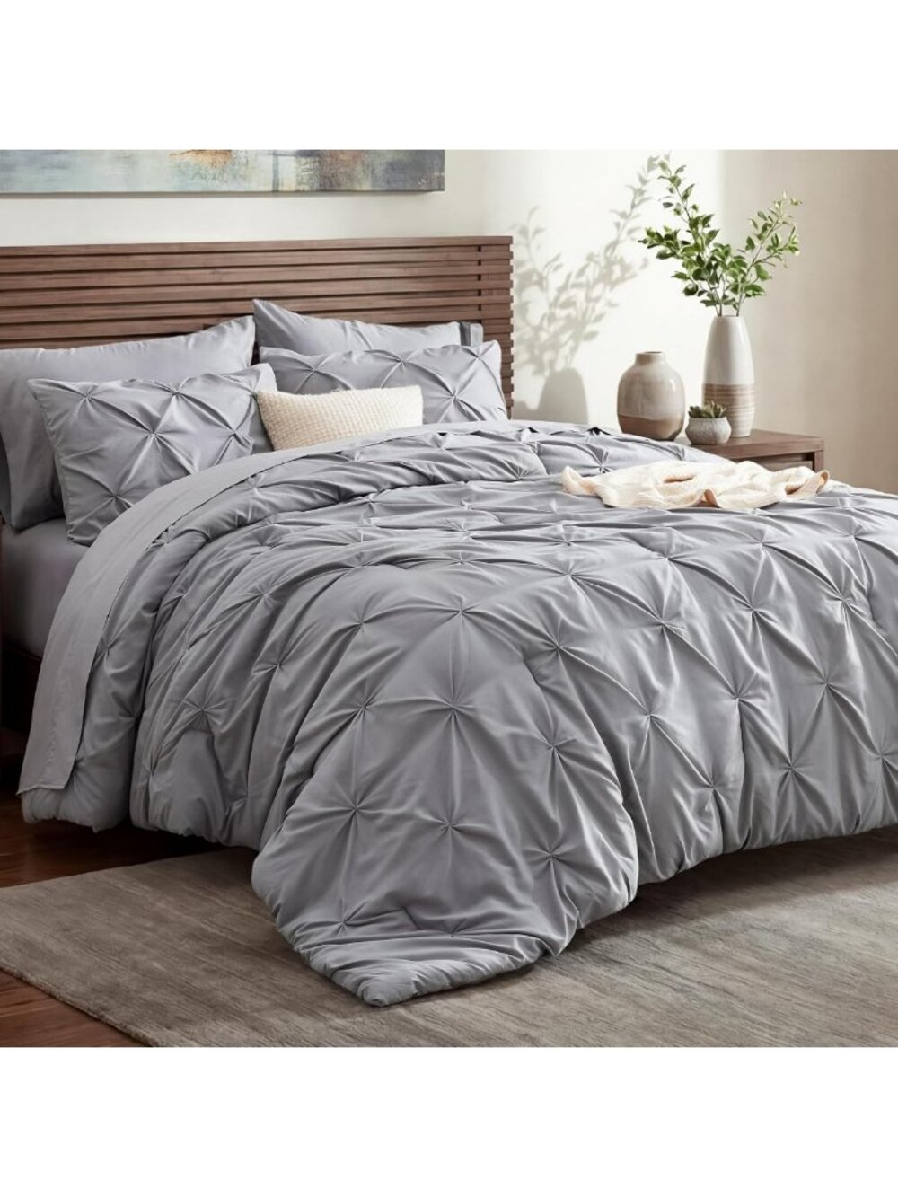 Cozy 7-Piece King Size Comforter Set & Sheet Set in Grey - Luxurious Bedding